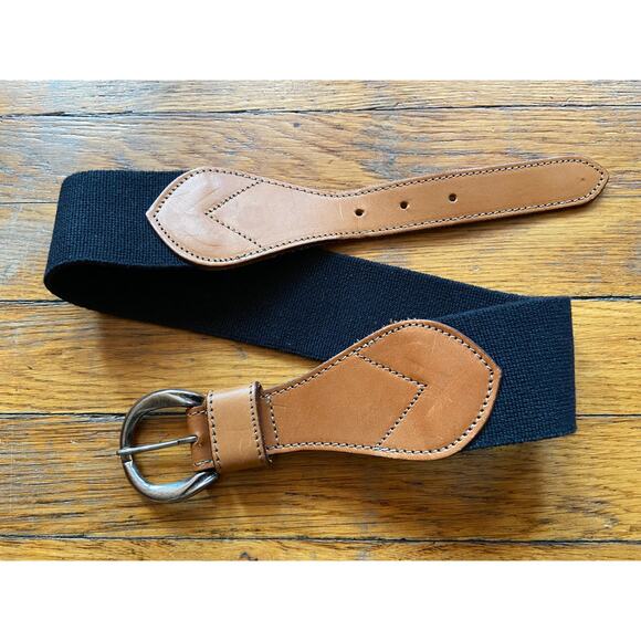 GAP Wide Black Stretch Waist Belt w/Leather Trim sz M - Picture 5 of 12